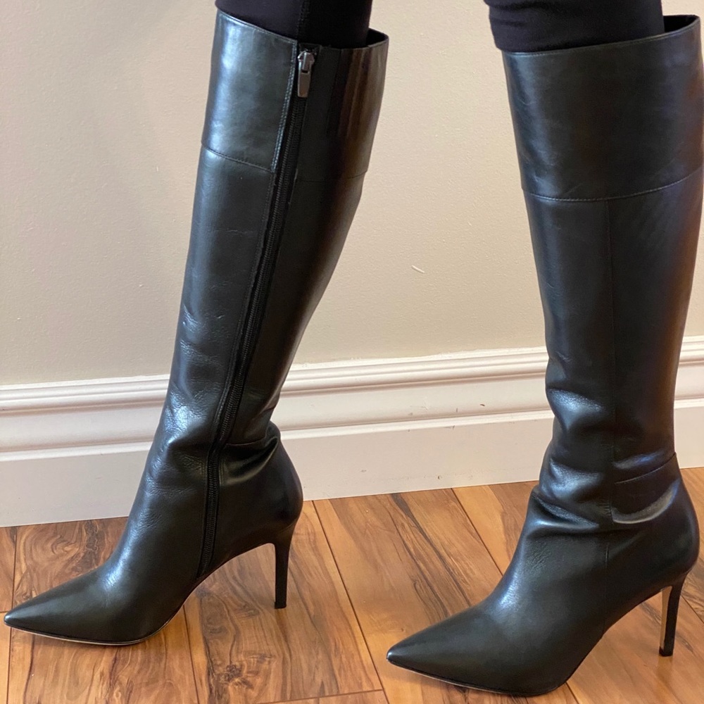 VIA SPIGA ‘Carmina’ Pointy Toe Black Leather Boots